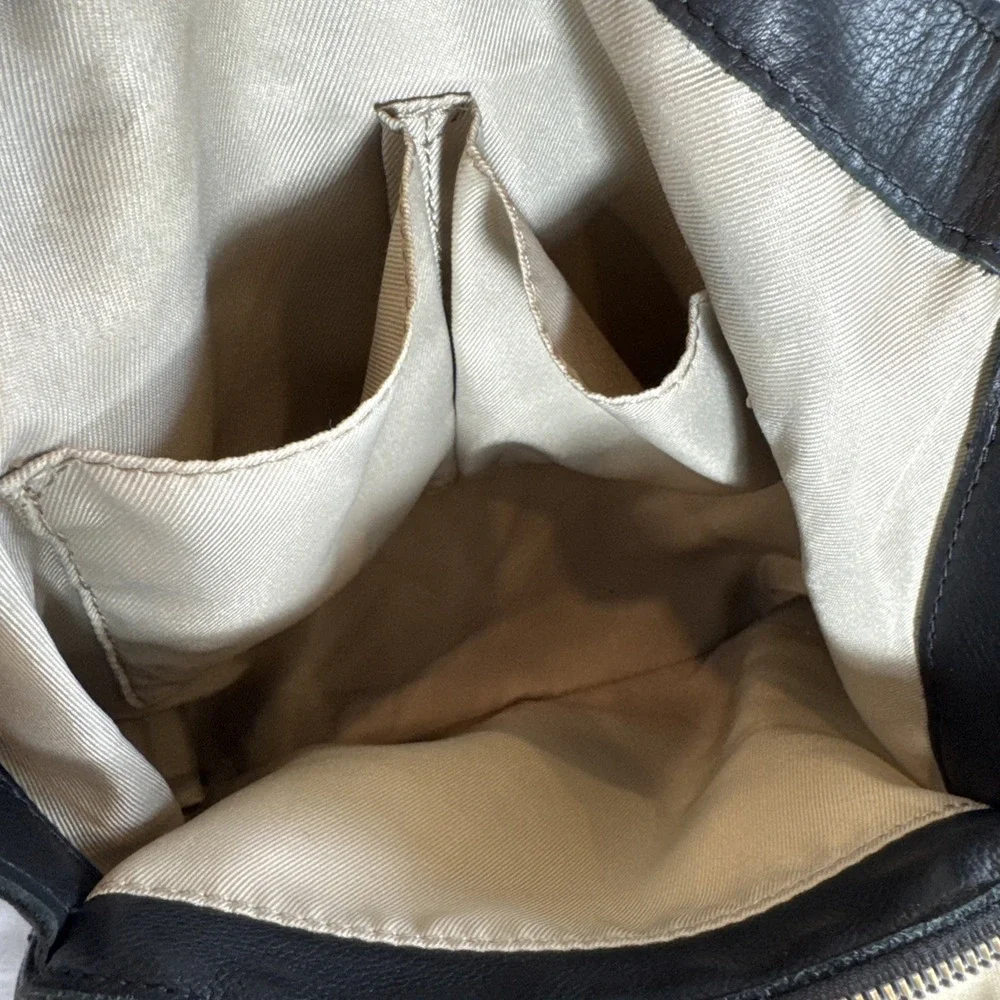 American Leather Co Soft Leather Shoulder Bag Purse Black Hobo Tote Brass Snaps